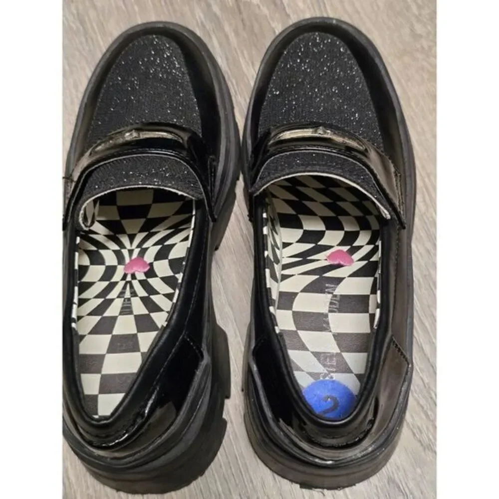 Steve Madden Girls Black‎ Glitter Loafers Size 2M